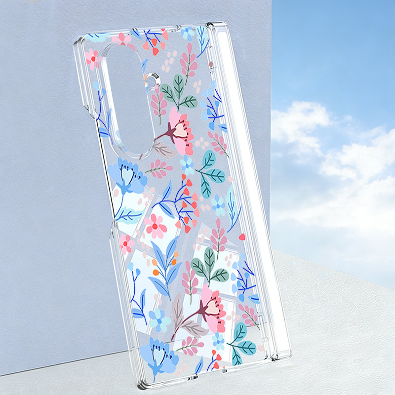 Ốp điện thoại trong suốt hấp phụ từ tính cho Samsung Galaxy Z Fold 7 6 5 Fold7 Fold6 Fold5 Vỏ chống sốc hoa sân vườn lãng mạn