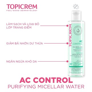 Nước tẩy trang cho da dầu mụn TOPICREM AC PURIFYING MICELLAR WATER 400ml
