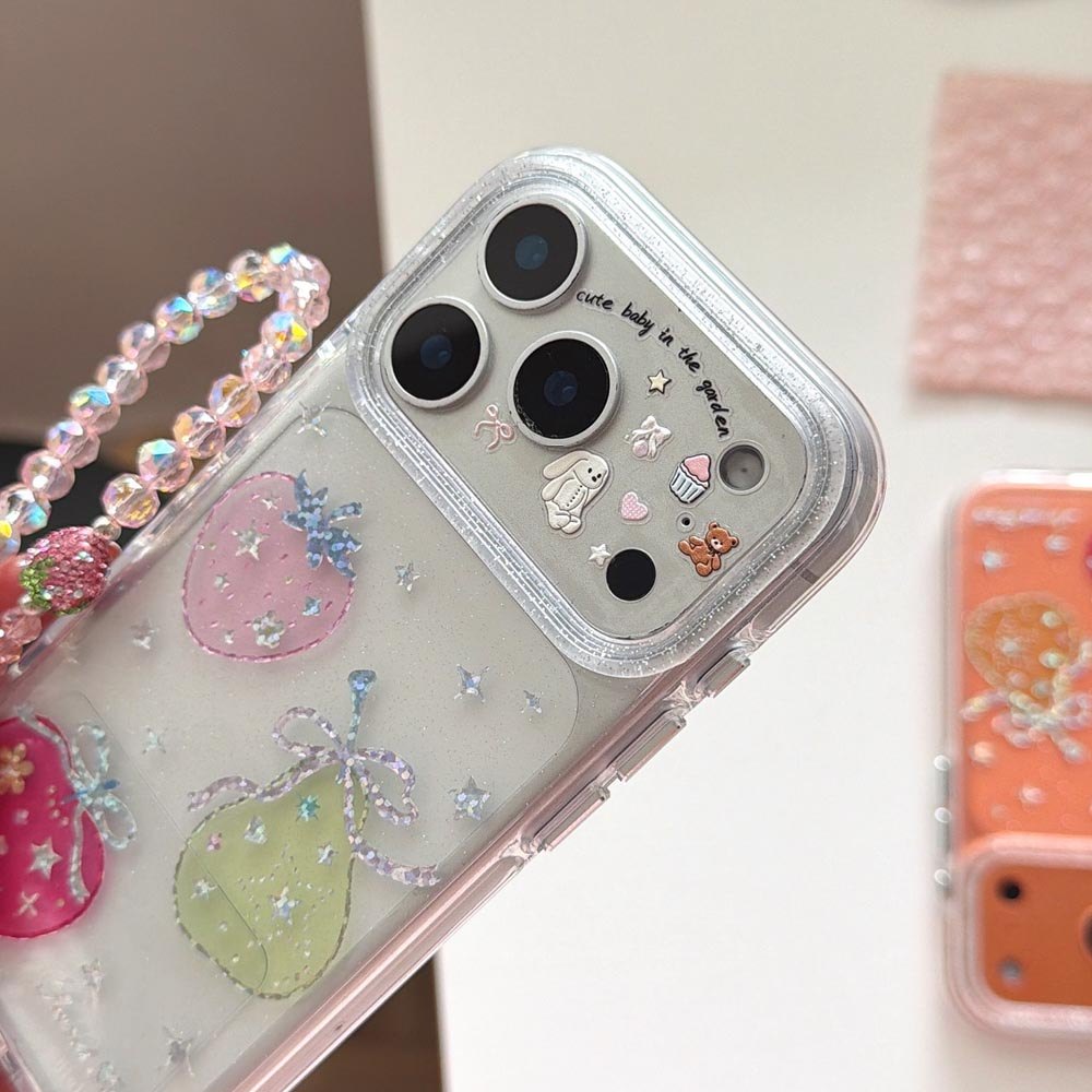 Ốp lưng cứng trong suốt Tương thích với iPhone 13 14 14Pro 14ProMax 15 15Pro 15ProMax 16 16Pro 16ProMax 17 17Pro 17ProMax Vỏ hoa văn trái cây kim cương lấp lánh