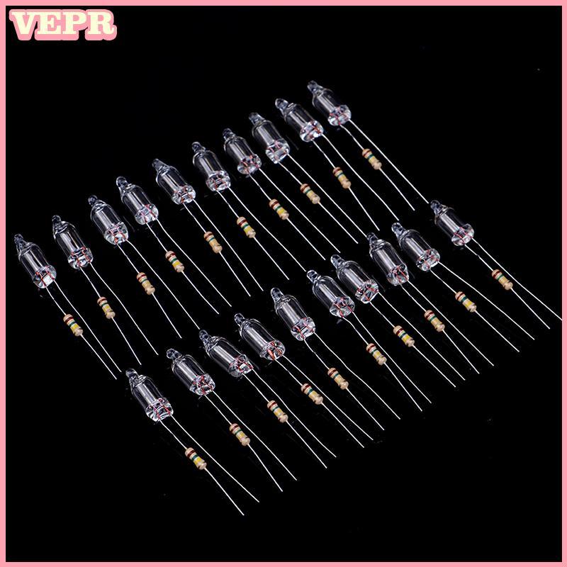 Nhang 20 chiếc Đèn báo neon có điện trở được kết nối với 220V 6 * 16 mm Đèn phát sáng neon Đèn báo chính vn
