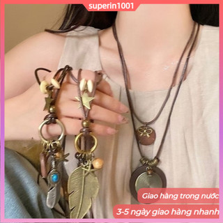 Vòng cổ bohemian retro hợp kim và lông vũ, dễ dàng phối đồ