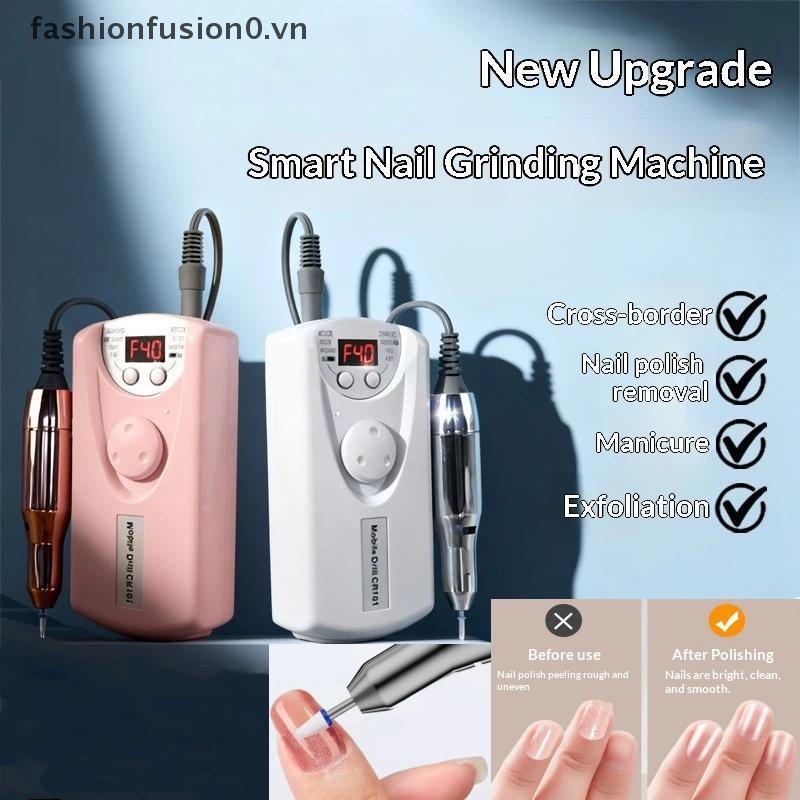 [FHF] Máy khoan móng tay Pro Máy tiện phay móng tay có thể sạc lại Nail Art Máy đánh bóng điện với 6 đầu đánh bóng MỚI