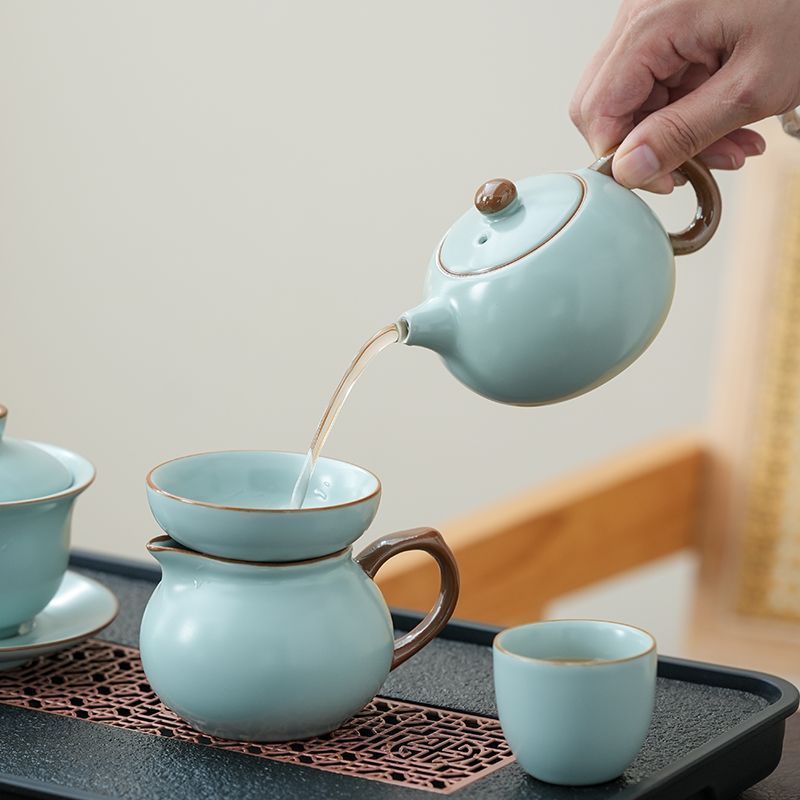 (Bán Lẻ Theo Chi Tiết) Ấm, Chén Sứ Cảnh Đức Dùng Pha Trà Men Xanh Lam Ngọc