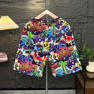 Ins Mùa Hè Graffiti Đi Biển Quần Nam Mỏng Băng Lụa Quần Short Dạo Phố Size Lớn Thường Ngày Năm Điểm Quần Thể Thao Hoa