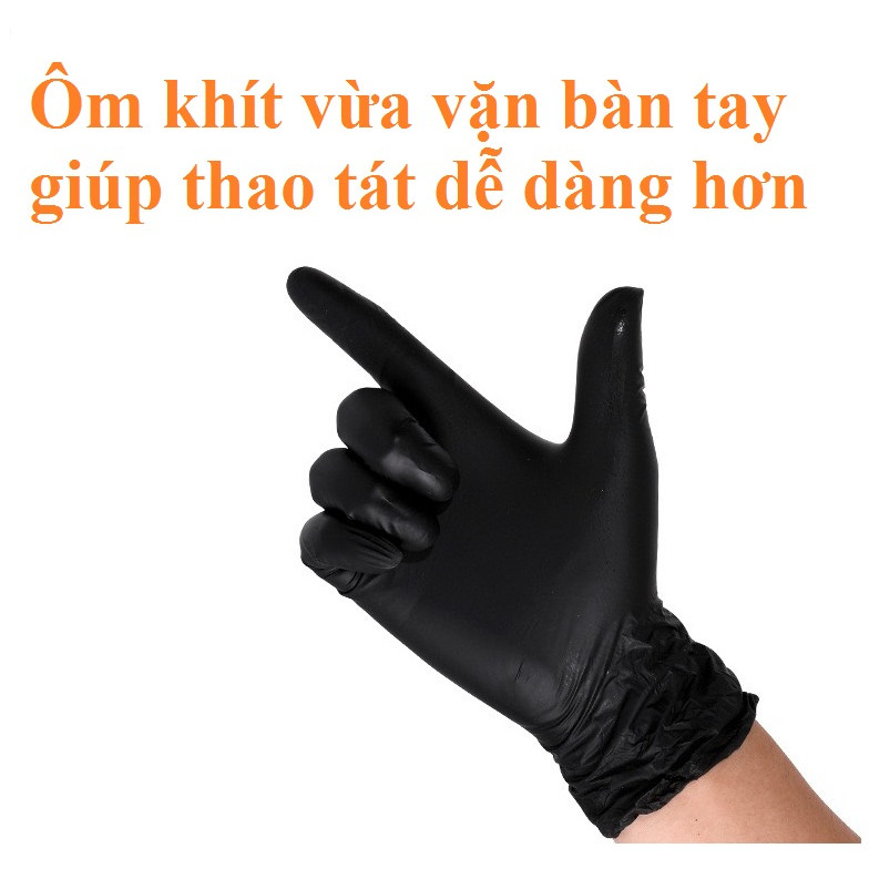 (Hàng chuẩn loại 1) Găng tay đen cao su không bột 1 hộp/100 chiếc-Đen Nhám Thẩm Mỹ Spa Phun Xăm Hàng，Đảm bảo sai số ≤ 2