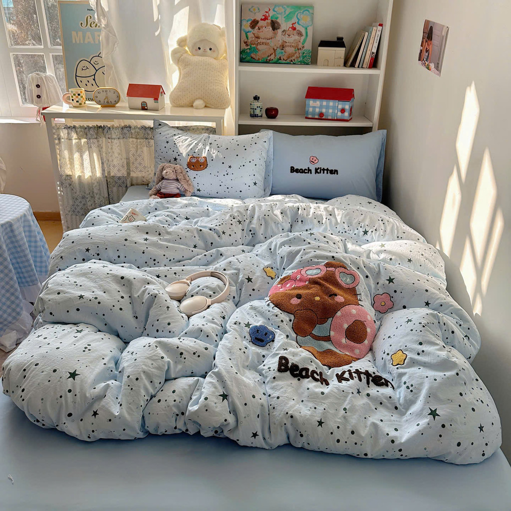 (ST889) Bộ vỏ chăn ga gối đũi MemminbeddingLuxury đáng yêu, nhẹ nhàng, chất vải thoáng khí, tạo cảm giác dễ chịu