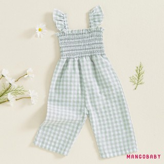 MG-Baby Bé Gái Rompers Ruffle Không Tay Kẻ Sọc In Hình Smocked Áo liền quần Quần Suspender Trang Phục Mùa Hè