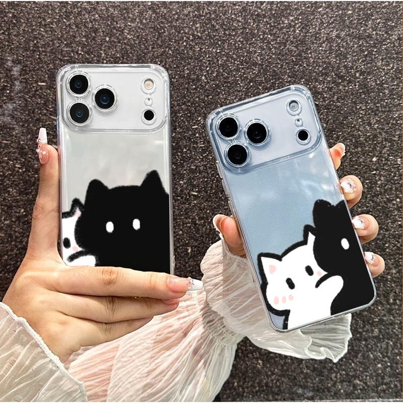 Cặp Đôi Dễ Thương Họa Tiết Mèo Đen Vỏ Điện Thoại Cho VIVO V40 V50 V60 Lite Y33S Y21S Y22S Y17S Y03 Y04 Y29S Y18 Y28S Y28 Y04 Y29S Y400 Y31 5G Y100 Ốp Lưng Silicon Trong Suốt Mềm