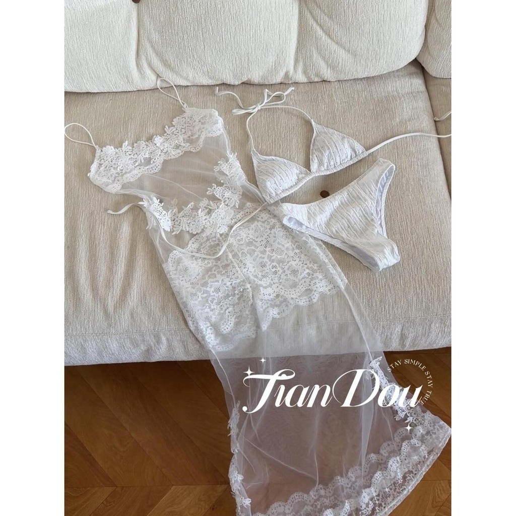Bikini Ba Mảnh Chia Váy Dài Đồ Bơi Cô Gái Nóng Ren