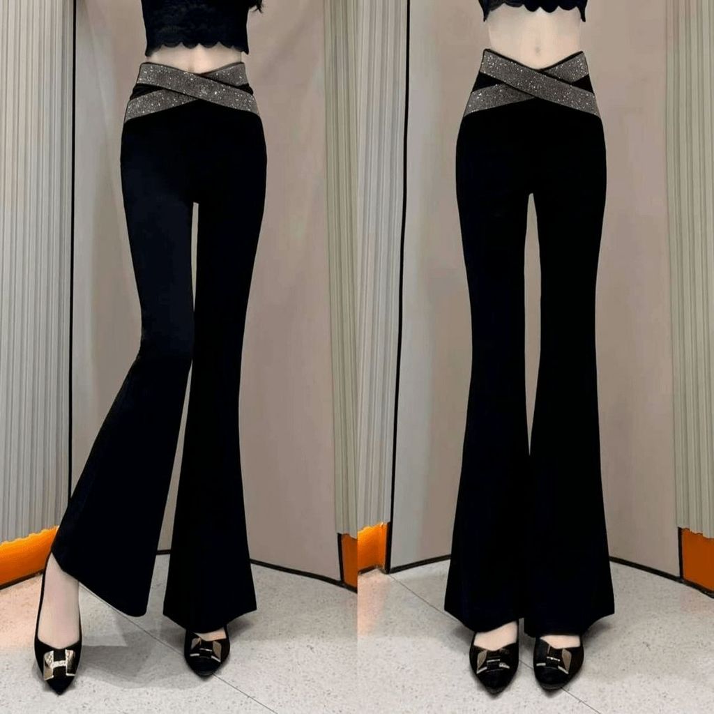 Mùa xuân đen quần nữ cao eo, dáng slimmer, chất liệu co giãn, thời thượng cho mọi ngày