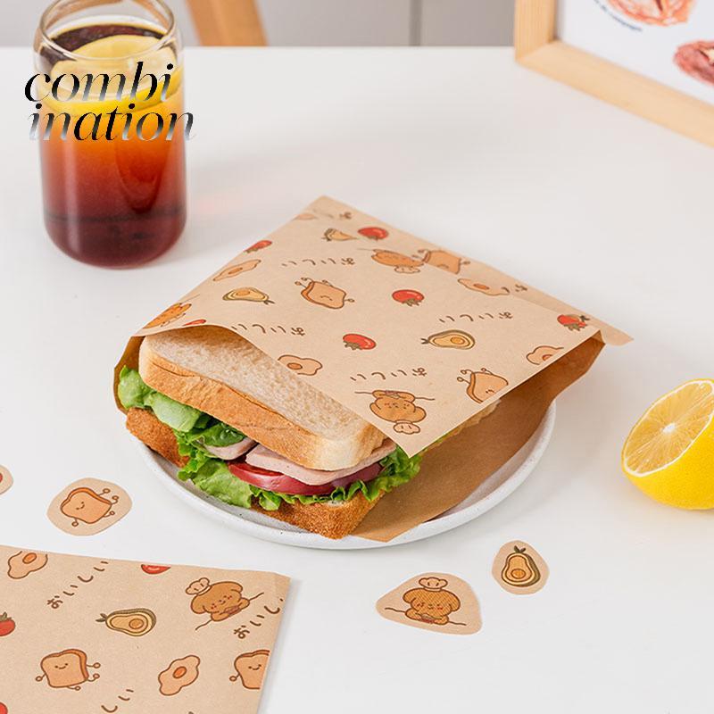 (TFT) 50 Cái Hoạt Hình Dễ Thương Giấy Sáp Vuông Sandwiches Burgers Khoai Tây Chiên Bọc Túi Wd Giấy Nướng Bánh Giấy Thực Phẩm Túi Đựng MỚI