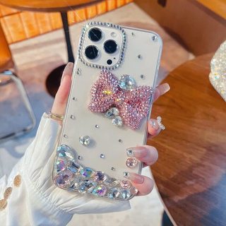 Ốp Nơ Màu Hồng 3D Phong Cách Cô Gái Giàu Có Kim Cương Giả Cho Samsung Galaxy A26 A25 A24 A23 A20 A17 A10S A10 A07 A06 A05 A05S A04 A04E A03 Core A03S A02 A02S Vỏ Mềm Sang Trọng
