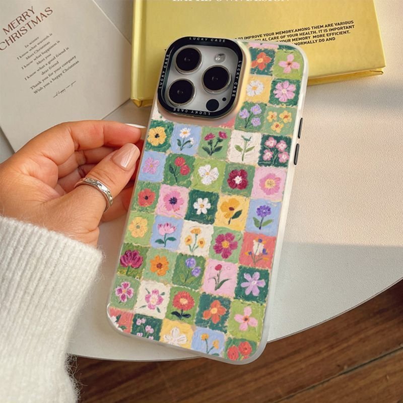 Ốp cho iPhone họa tiết ô vuông hoa nhiều màu phong cách vintage dễ thương, ốp lưng IMD lưng cứng viền mềm chống sốc | Shopee Việt Nam