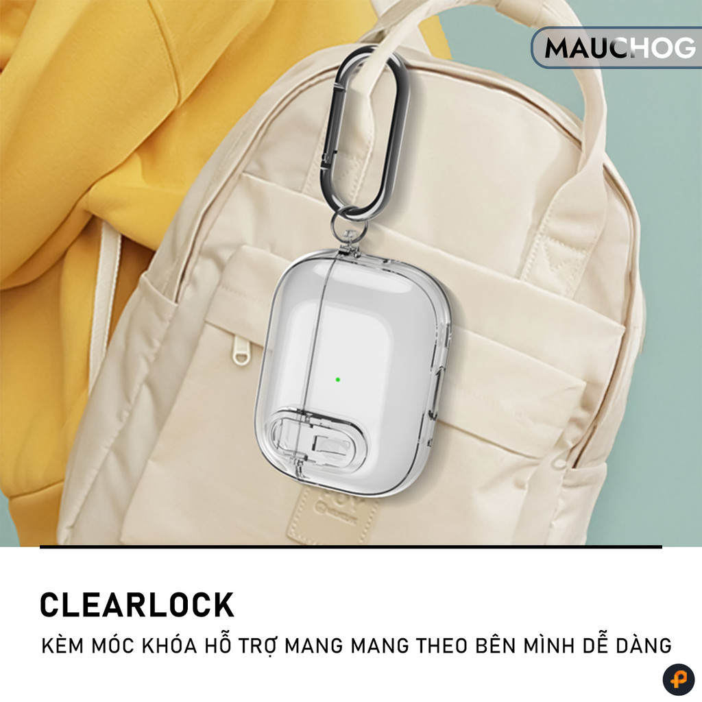 Ốp Case Trong Suốt Có Khóa Chống Rơi Nắp Kèm Móc Treo Cho Tai Nghe Airpods Pro 3 2 Airpods 4