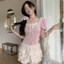ÁO THUN CROPTOP PHỐI BÈO TRƯỚC CỘT NƠ H66033