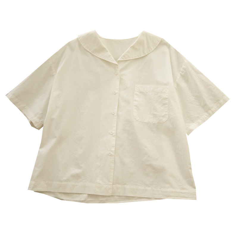 Áo sơ mi cotton cổ hải quân dáng rộng retro, phù hợp cho sinh viên
