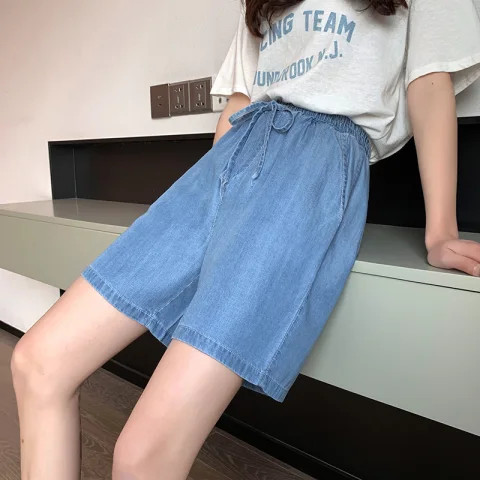 quần short jean nữ Băng Lụa Denim 2026 Phong Cách Thước Lớn Mỏng Hơn Nhìn