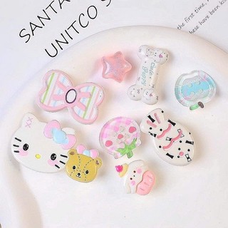 Set Charm Hello Kitty Thỏ Gấu Pastel Cute Kawaii Mini – Charm Nơ Tim Ngôi Sao Trong Suốt Phụ Kiện Trang Trí Dép Dép Sục