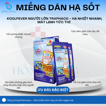 TTBYT Miếng Dán Hạ Sốt Koolfever Dành Cho Người Lớn Traphaco - Hỗ trợ Hạ Sốt Nhanh, Mát Da, Giảm Nhiệt, Kích Cỡ Lớn