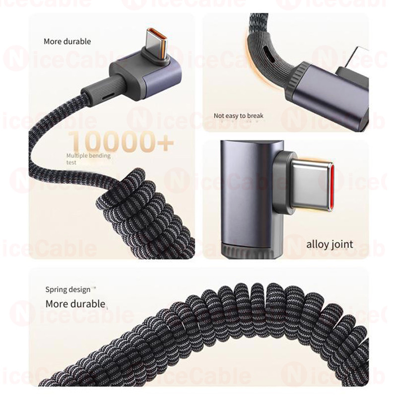 100W USB / Type C Lò xo Dây sạc ô tô có thể thu vào Dây Nylon Cáp chống vỡ Thiết kế khuỷu tay đôi Cáp dữ liệu sạc nhanh cho ios / Android