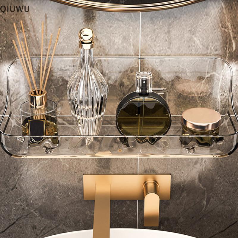 QIUWU Phòng tắm Nhà vệ sinh Ra Kệ đựng đồ vệ sinh Không đục lỗ Sản phẩm chăm sóc da treo tường Giá đỡ rửa tường Hộp lưu trữ trong suốt.