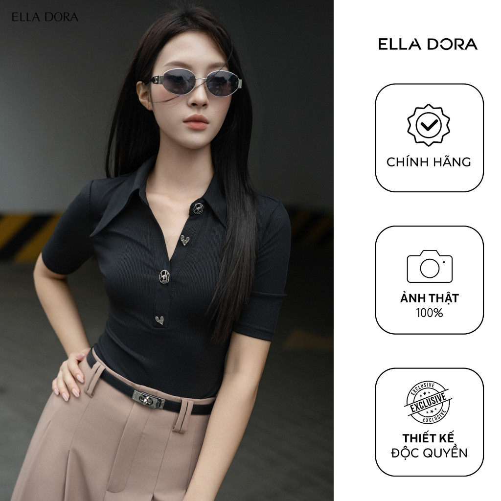 Áo thun polo ELLA DORA thiết kế cúc kim loại dáng ôm gọn thanh lịch 3 màu ĐỎ/ĐEN/TRẮNG [AT34]
