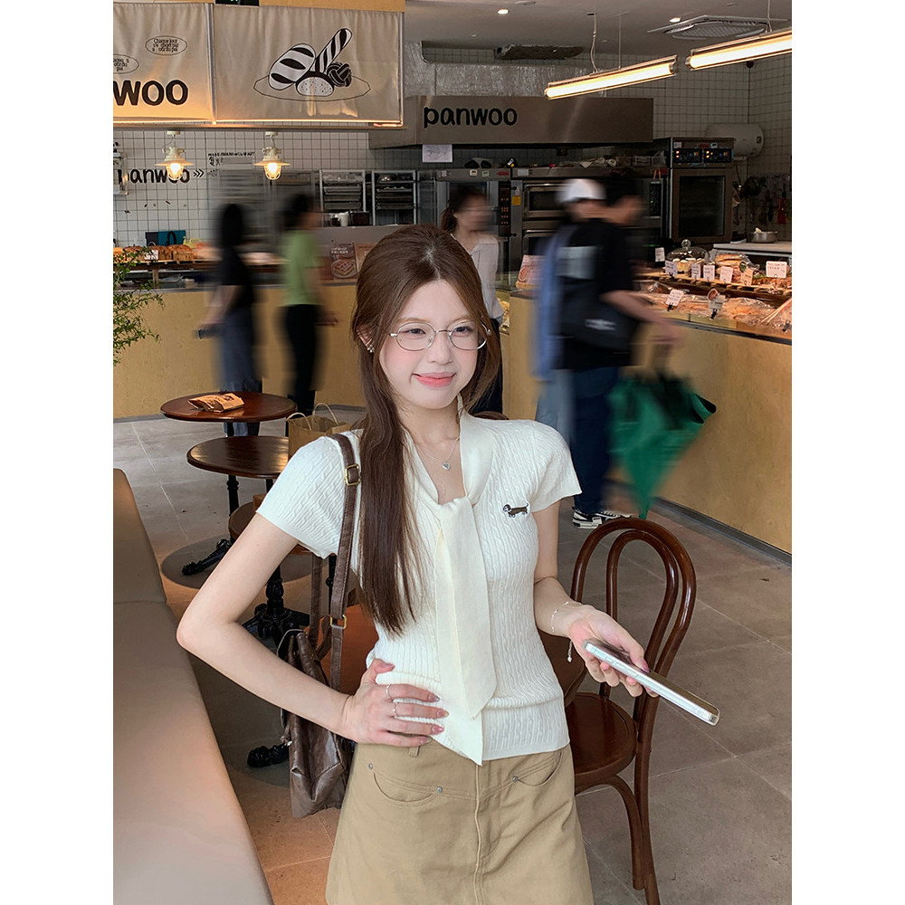 SUXI Áo thun dệt kim ngắn tay nhẹ nhàng, phù hợp mùa hè dành cho nữ 260327