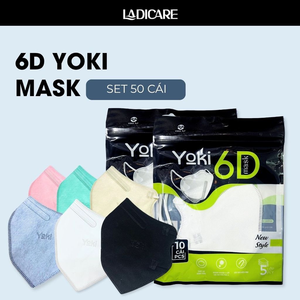 [SET 50Cái] Khẩu trang 6D YOKI Mask, Khẩu trang y tế 2.5PM kháng khuẩn 5 Lớp Dày chính hãng công ty