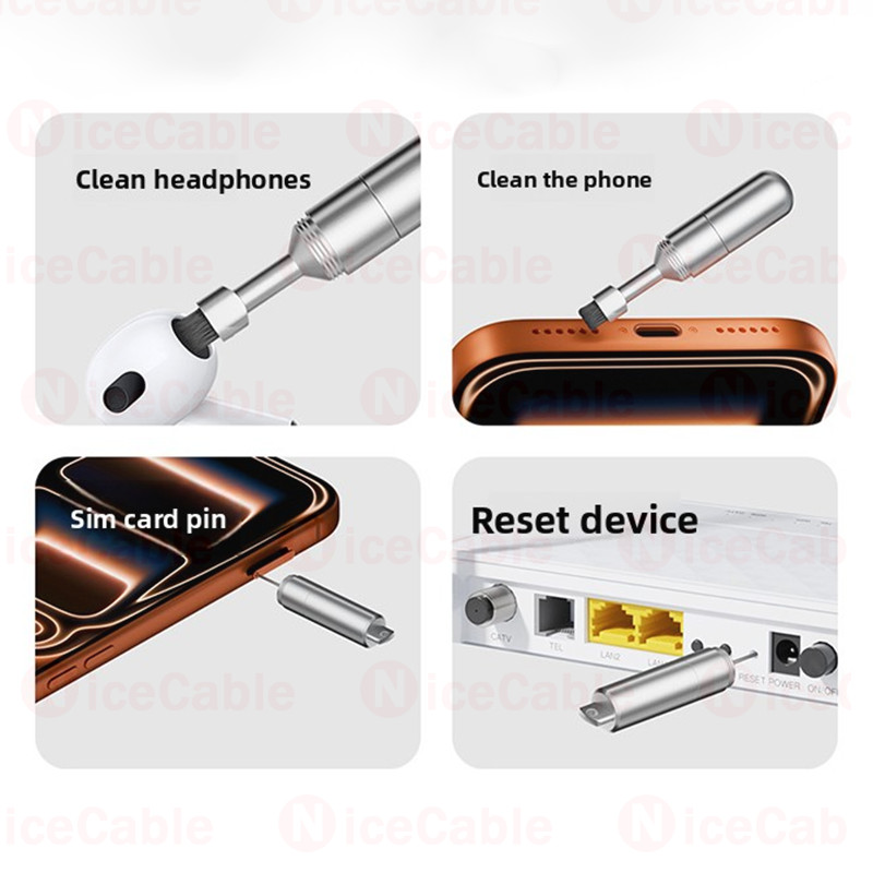 Bàn chải sạch + Thẻ SIM Pin Móc khóa 2 TRONG 1 Bộ dụng cụ làm sạch thiết kế hai đầu cho điện thoại di động / tai nghe / thiết bị đặt lại