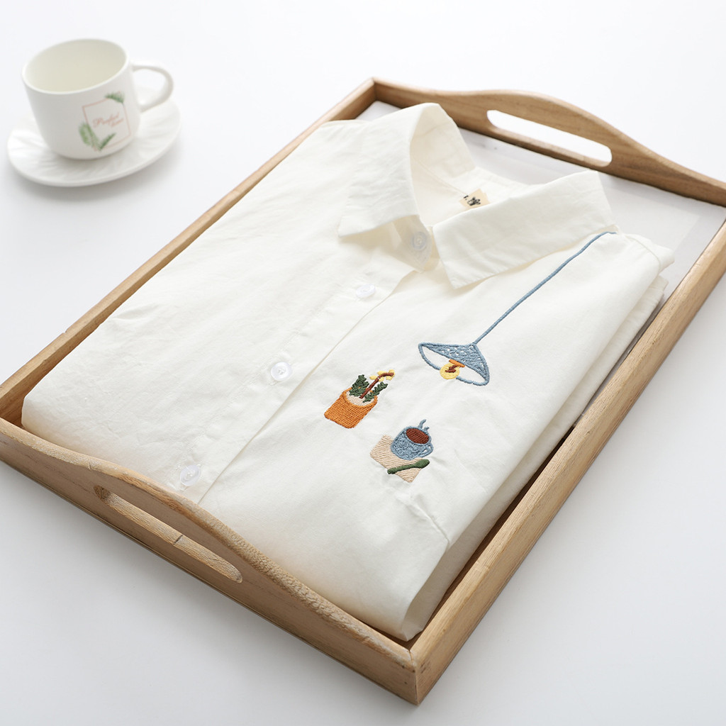 [Áo Sơ Mi Nữ Mùa Hè] Cotton cao cấp, thiết kế thêu trắng tinh tế