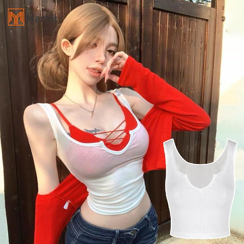 Áo hai dây mỏng màu trắng thuần khiết, xuyên thấu, phù hợp mùa hè