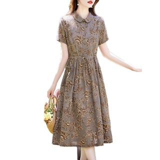 Váy nữ dáng dài vừa phải, chất liệu cotton-linen, kiểu dáng mùa hè mới, cổ áo búp bê, giúp trẻ trung, phong cách giản dị