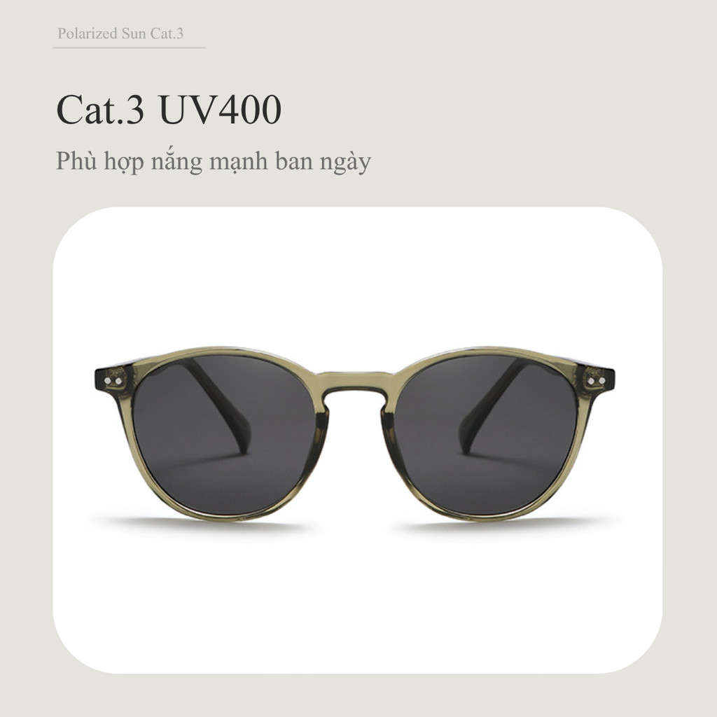LENSSCAPE-Kính mát phân cực retro dáng tròn bo nhẹ gọng mảnh TR kim loại UV400