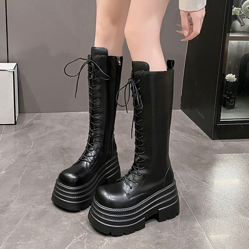 10cm Nhưng Giày Bốt Dài Đến Đầu Gối Giày Nữ Mùa Thu 2024 Phong Cách Mới Đế Dày Cao Đùi Chu Vi Chân Dài Hiệp Sĩ