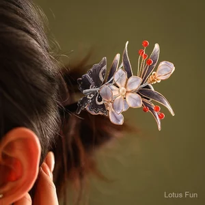 Kẹp Tóc Nhung Gỗ Đàn Hương Phong Cách Trung Hoa - Thiết Kê Đơn Giản, Cổ Điển