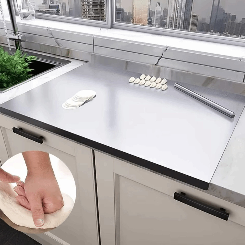 Thớt inox dày FUHUIOT hai mặt, cạnh chống trơn, tiện chuẩn bị bánh ngọt và trái cây
