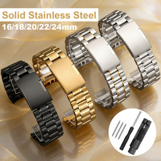 Arc Cong End Dây đeo đồng hồ bằng thép không gỉ nguyên khối 16mm 18mm 20mm 22mm 24mm Khóa gấp năm hạt Khóa phổ thông Nam SEIKO Diver Đen Vàng Bạc