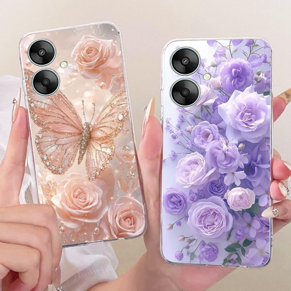 Vỏ hoa hình bướm sang trọng cho Xiaomi Redmi 13 13c 13R 13X Ốp điện thoại silicon mềm trong suốt cho Poco C65