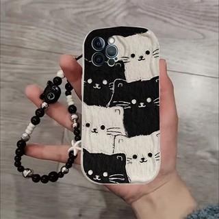 Ốp Lưng Mèo Đen Dễ Thương Cho Huawei Honor X5C X7D X9D 400 Pro Lite X6B X8B X7B X9B X5B X6C X8C X6A X8A X5 X7A Vỏ Có Dây Đeo Cổ Tay Dây Xích Họa Tiết Động Vật