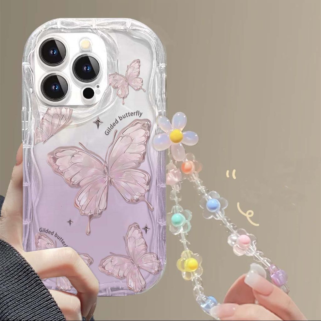 Bướm Hoa Có Dây Xích Treo Vỏ Cho Xiaomi 17 Max 15 Ultra 15T Pro Poco F7 Ultra M7 Pro Ốp Lưng Silicon Mềm