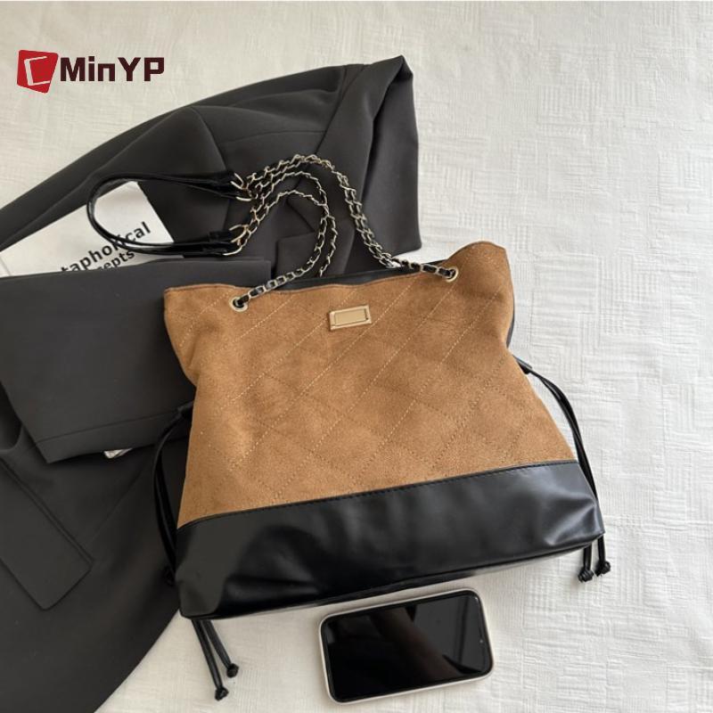 CMinYP Hợp Thời Trang Da Lộn Họa Tiết Vintage Dây Xích Xô Túi Màu Sắc Tương Phản Túi Đeo Vai Vinh Quang