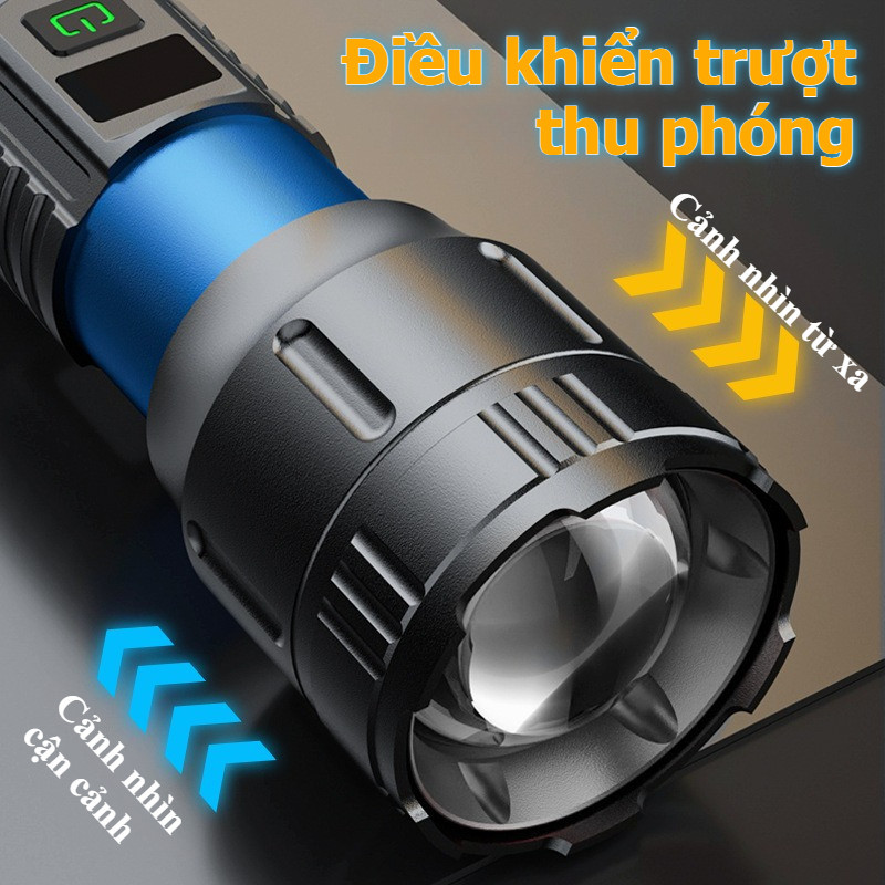 Đèn Pin Siêu Sáng 500m Zoom Xa, Pin 3000mAh, Sạc Type-C, Chống Nước IP65, Dùng Cắm Trại Đi Bộ Câu Cá