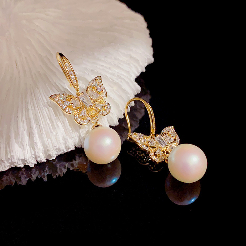 Bông tai ngọc trai bướm Zircon thời trang