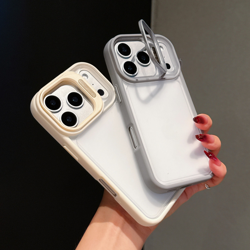 Ốp lưng trong suốt mờ có giá đỡ ống kính cho iPhone 17 16 15 14 13 12 11 Pro Max 17 Air 16 15 14 Plus Khung đầy màu sắc Vỏ đơn giản thời trang chống rơi
