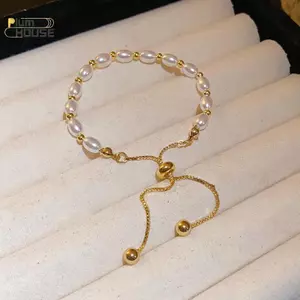 PlumHOUSE - Vòng Tay Hạt Màu Vàng Ngọc Trai Hỗn Hợp, Dây Xích Điều Chỉnh, Trang Sức Thời Trang Cho Nữ