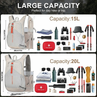 HOBBYIN Ba lô nhỏ HOBBYIN, Ba lô đi bộ đường dài nhẹ 15L, Nhiều túi chất lượng cao Nhỏ gọn có thể gập lại Siêu nhẹ Đi bộ đường dài Daypack Hoạt động ngoài trời