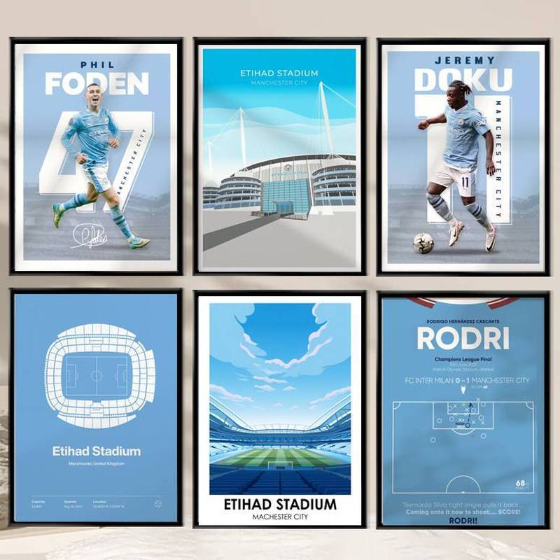 Poster bóng đá tranh Canvas trang trí Manchester City Haaland Foden