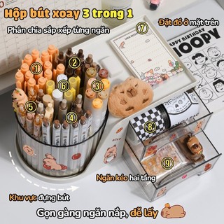 Hộp đựng bút để bàn Capybara đa năng, xoay 360 - Kệ đựng mỹ phẩm nhiều ngăn, phù hợp học sinh