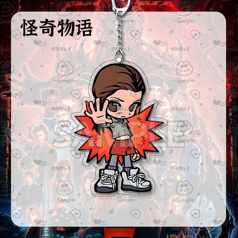 Stranger Things Merchandise Eleven & Mike Wheeler Chibi Character Keychain Acrylic Bag Charm Key Ring Couple's  Gift