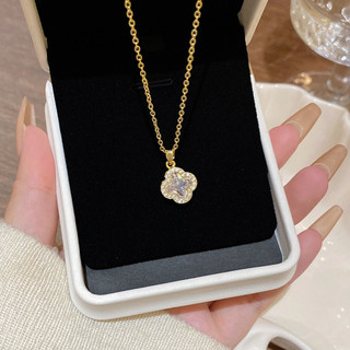 Vòng cổ thép titan bốn lá cỏ ba lá zircon - Thiết kế sang trọng, phù hợp cho nữ